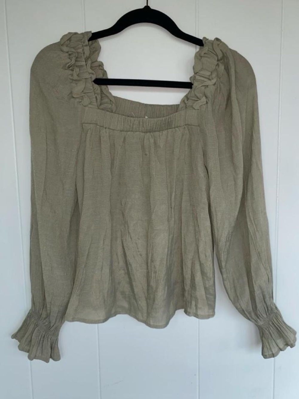 Blu Pepper Olive Ruffle-Square Neck Blouse